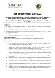 Eyfs Lead EYFS Lead Job description - The Diamond Learning Trust